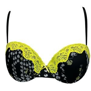 Express Intimates Flirty Balconette Bra 36B Black Yellow Lace Adjustable NEW